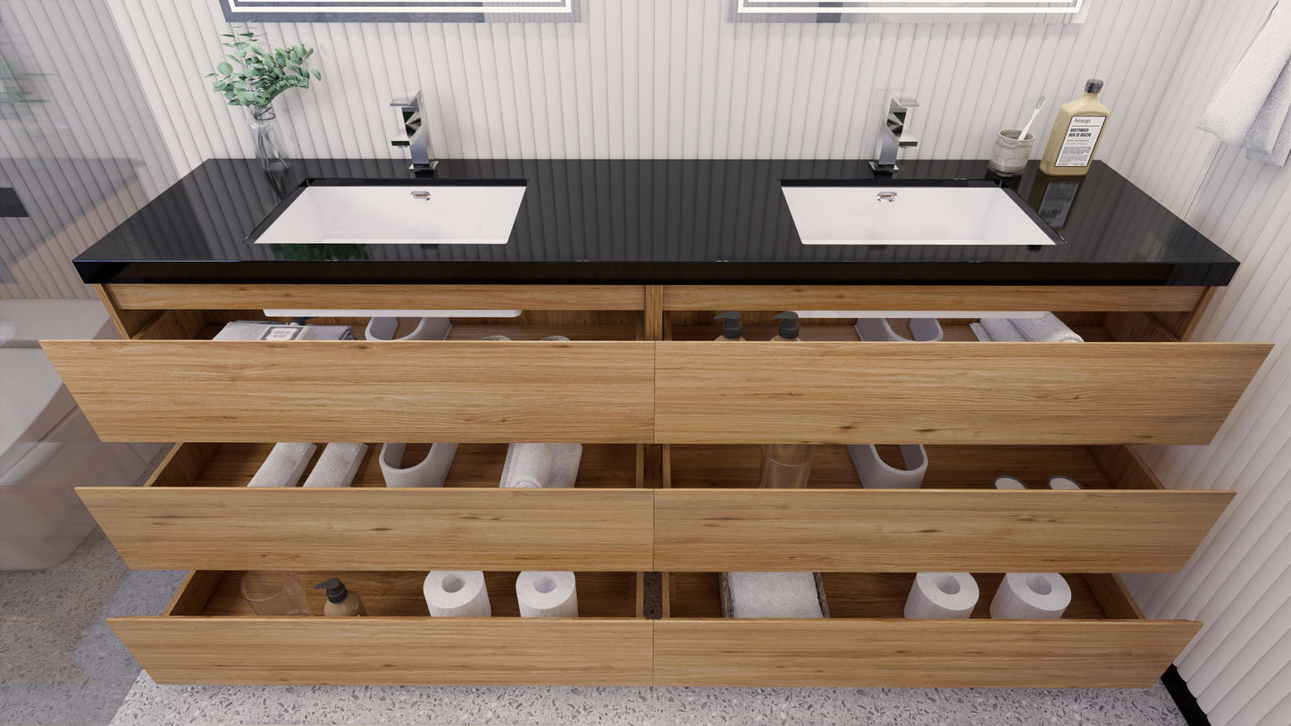 Stanley 84" Natural Oak Freestanding Vanity with Reinforced Acrylic Sinks