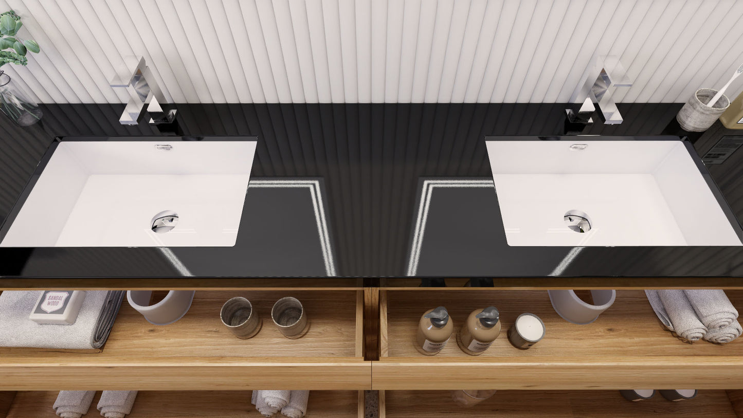 Stanley 84" Natural Oak Freestanding Vanity with Reinforced Acrylic Sinks
