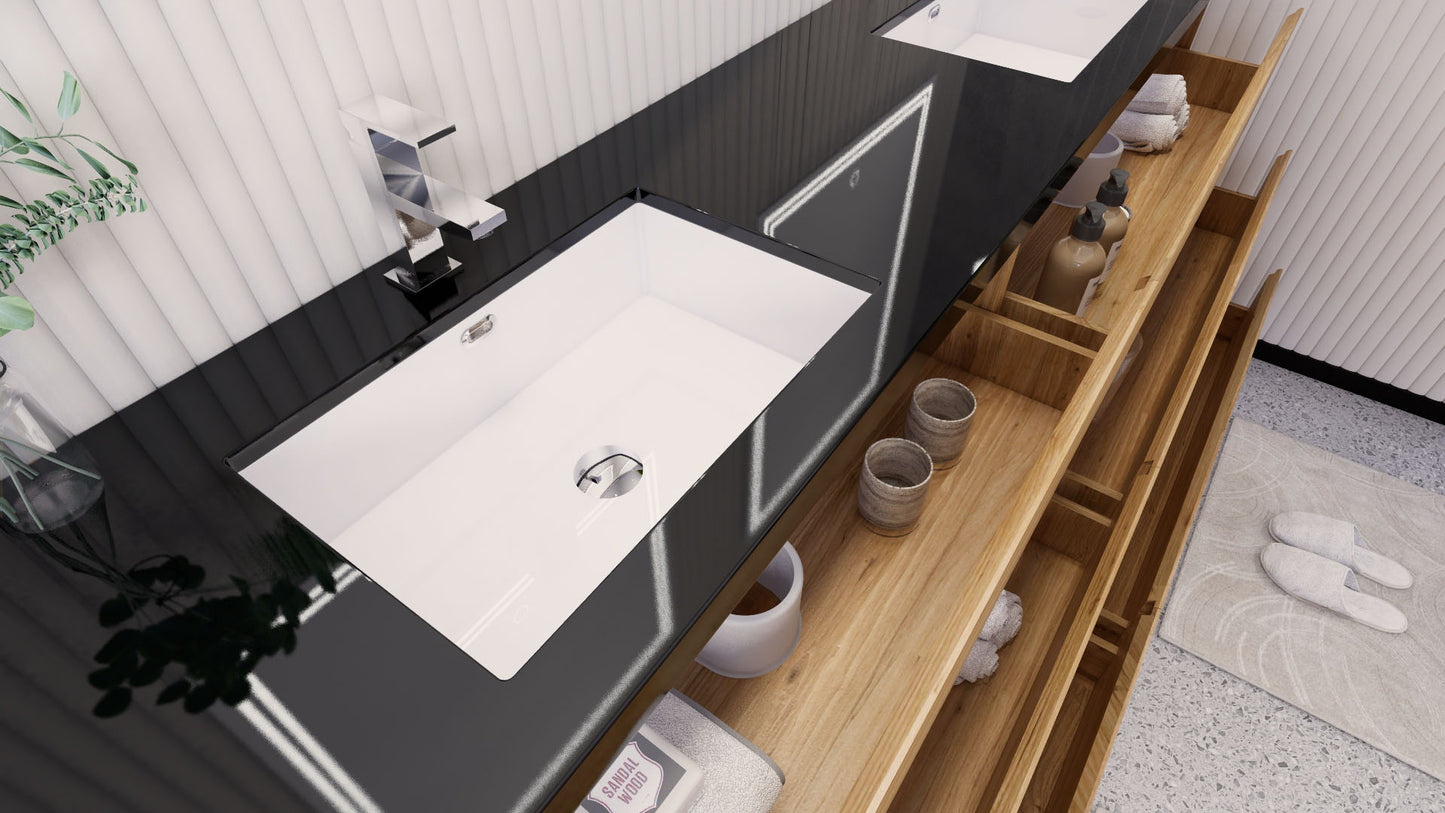 Stanley 84" Natural Oak Freestanding Vanity with Reinforced Acrylic Sinks