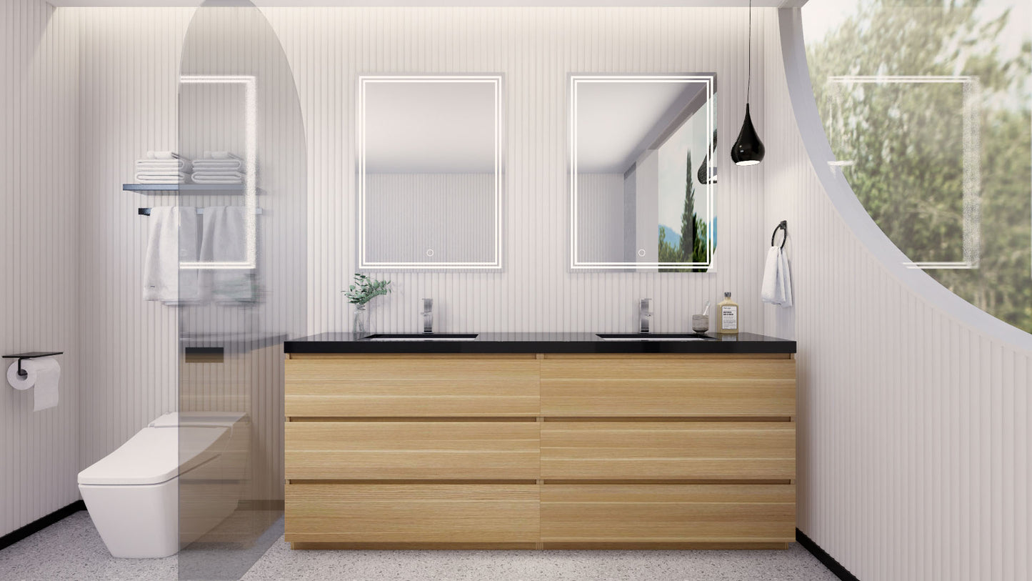 Stanley 84" White Oak Freestanding Vanity with Reinforced Acrylic Sinks