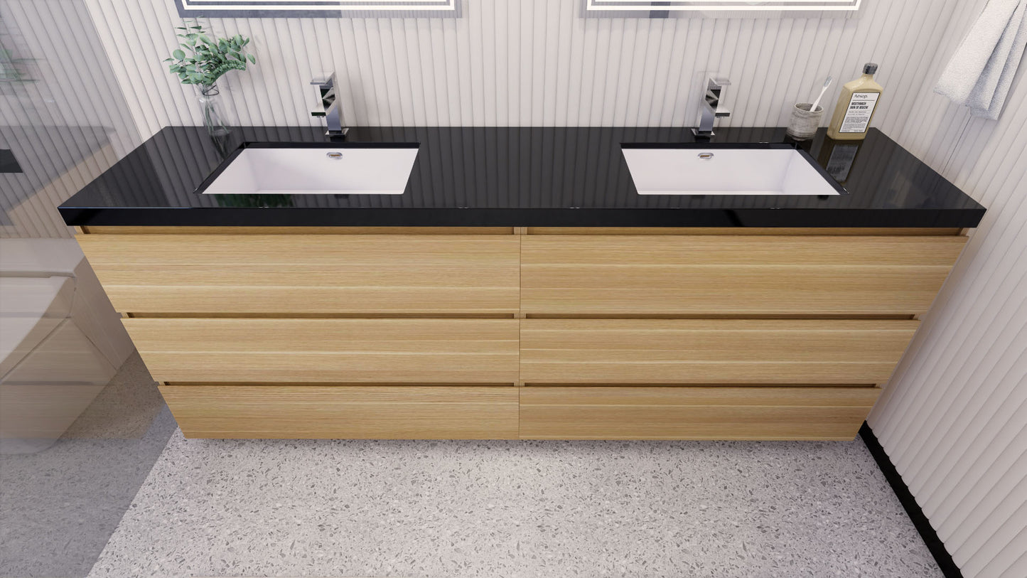 Stanley 84" White Oak Freestanding Vanity with Reinforced Acrylic Sinks
