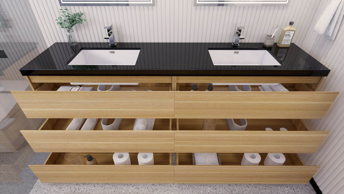 Stanley 84" White Oak Freestanding Vanity with Reinforced Acrylic Sinks