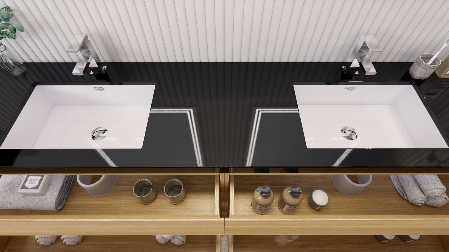 Stanley 84" White Oak Freestanding Vanity with Reinforced Acrylic Sinks