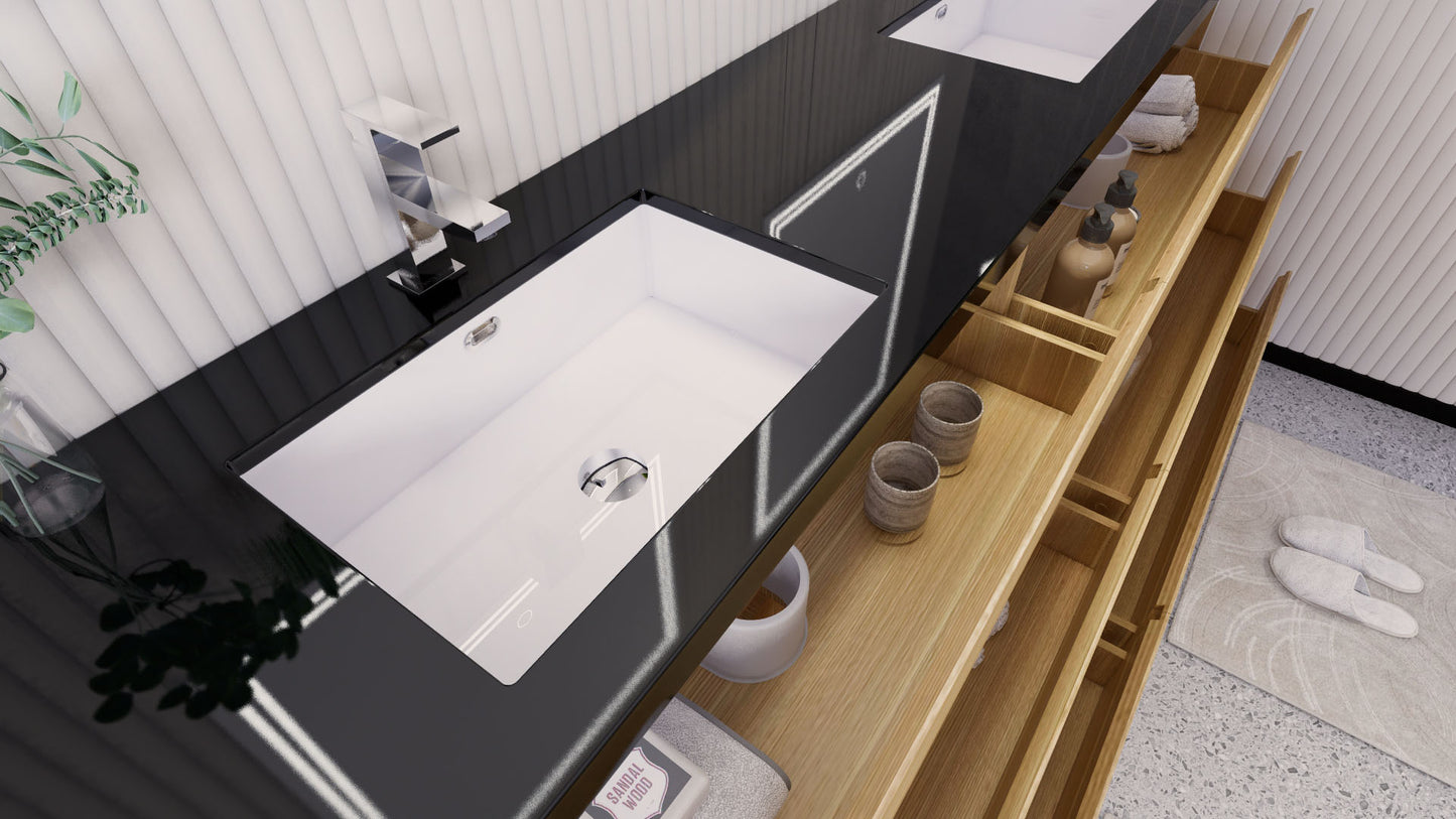 Stanley 84" White Oak Freestanding Vanity with Reinforced Acrylic Sinks