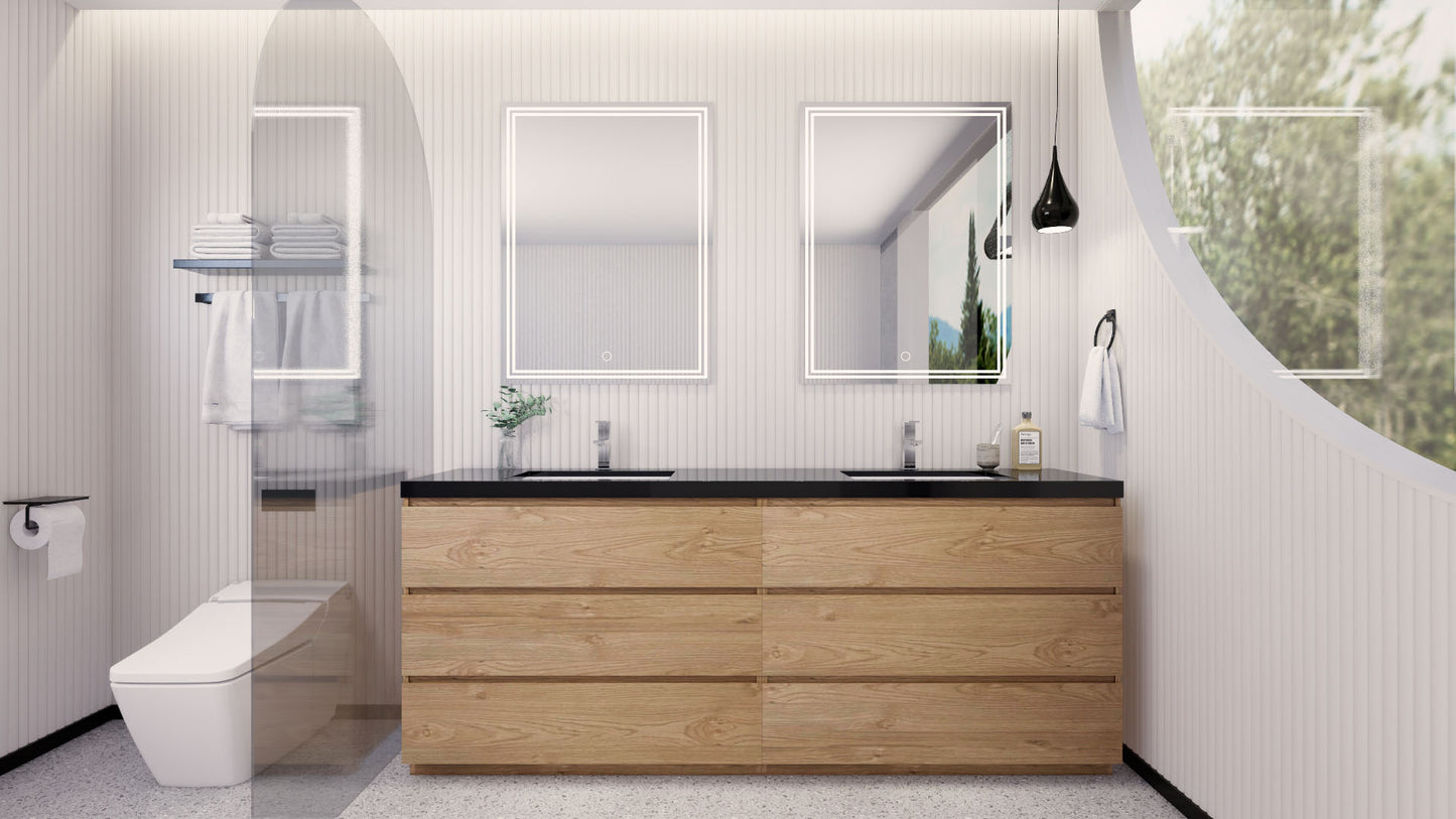 Stanley 84" New England Oak Freestanding Vanity with Reinforced Acrylic Sinks