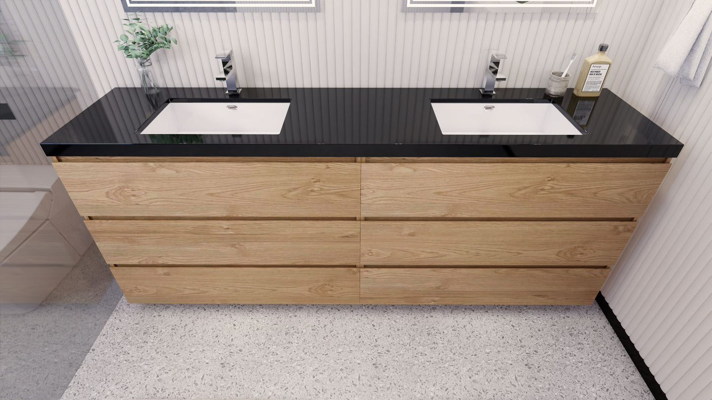 Stanley 84" New England Oak Freestanding Vanity with Reinforced Acrylic Sinks