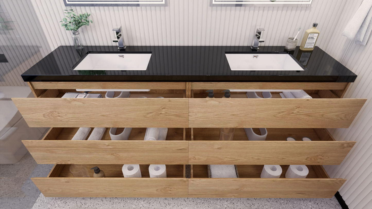 Stanley 84" New England Oak Freestanding Vanity with Reinforced Acrylic Sinks