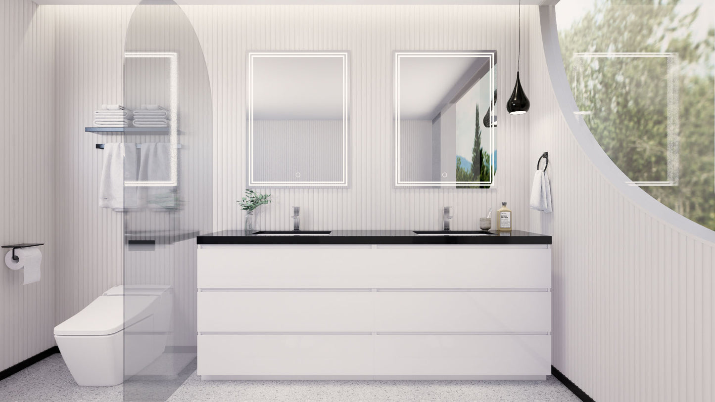 Stanley 84" High Gloss White Freestanding Vanity with Reinforced Acrylic Sinks