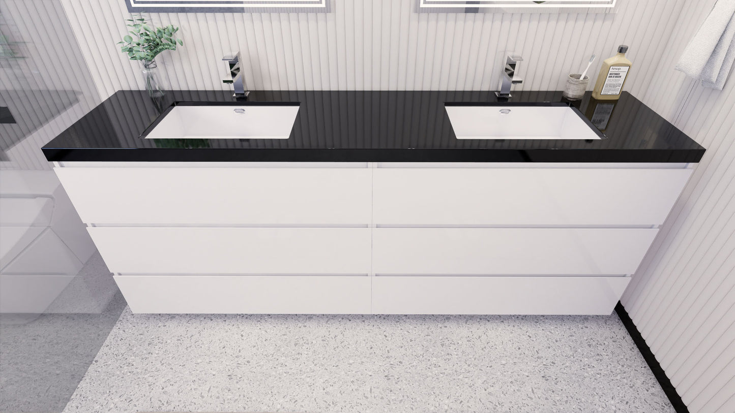 Stanley 84" High Gloss White Freestanding Vanity with Reinforced Acrylic Sinks