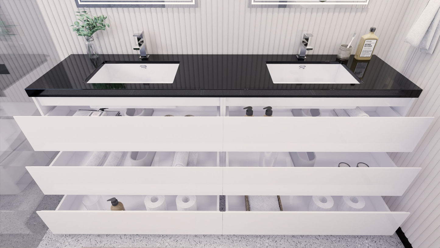 Stanley 84" High Gloss White Freestanding Vanity with Reinforced Acrylic Sinks