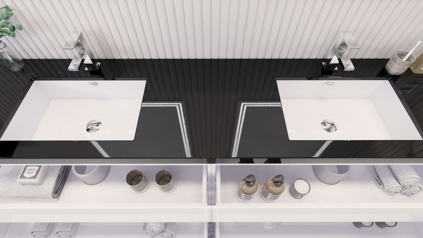 Stanley 84" High Gloss White Freestanding Vanity with Reinforced Acrylic Sinks