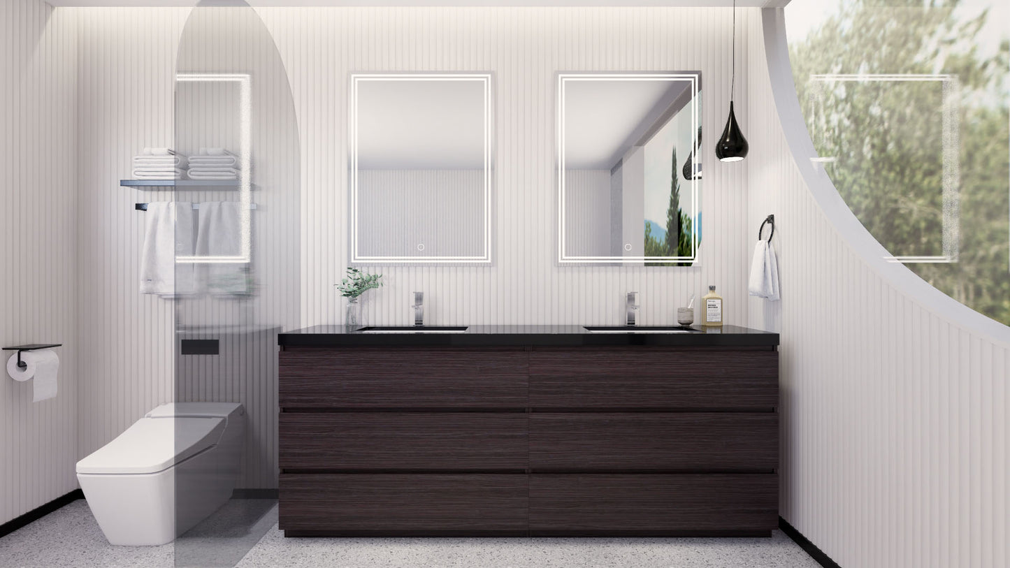 Stanley 84" Dark Gray Oak Freestanding Vanity with Reinforced Acrylic Sinks