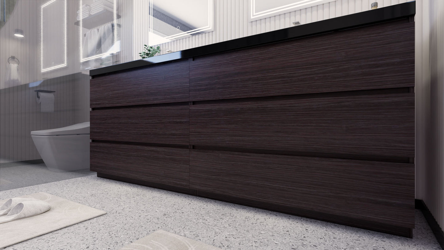 Stanley 84" Dark Gray Oak Freestanding Vanity with Reinforced Acrylic Sinks