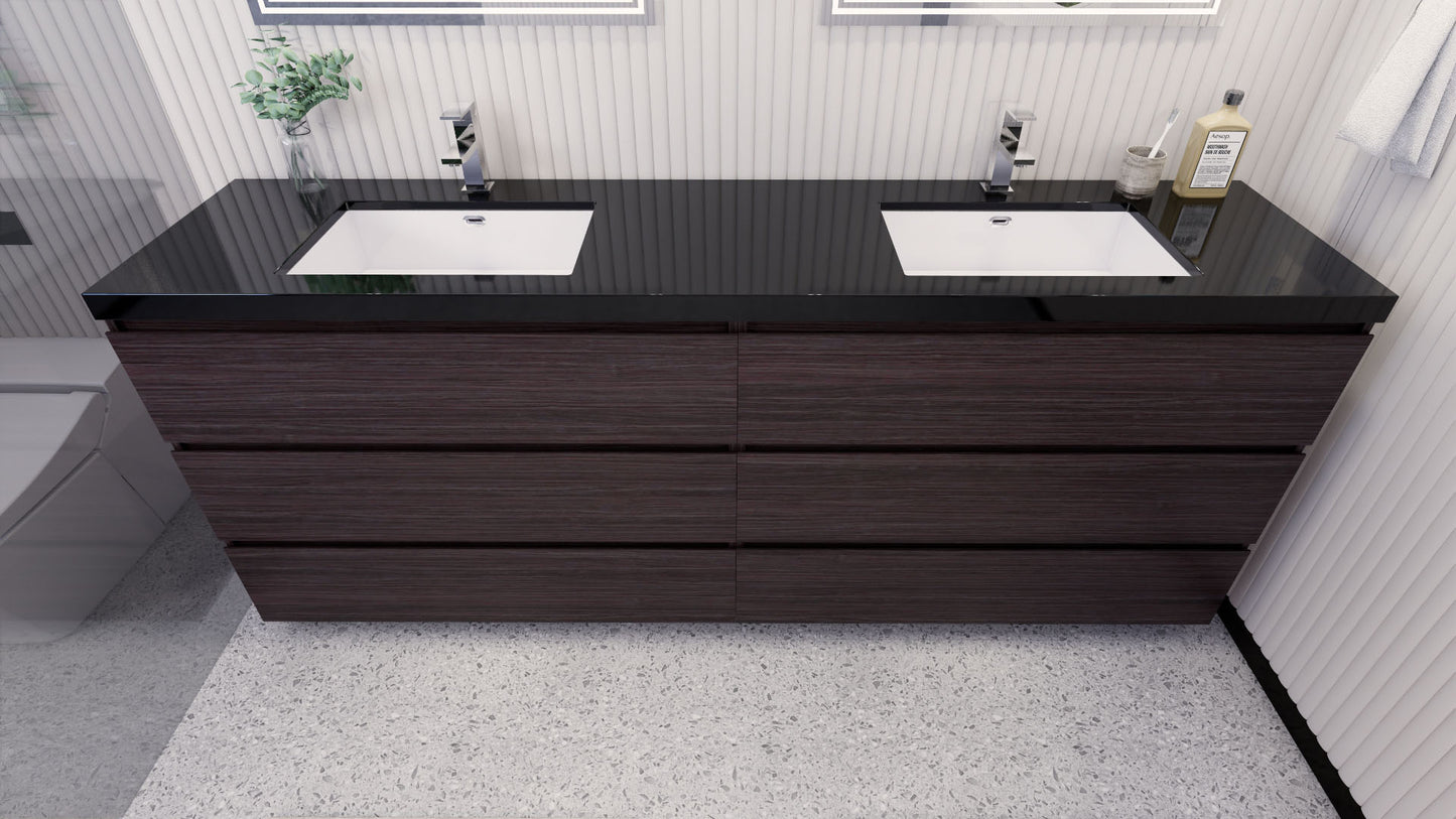 Stanley 84" Dark Gray Oak Freestanding Vanity with Reinforced Acrylic Sinks