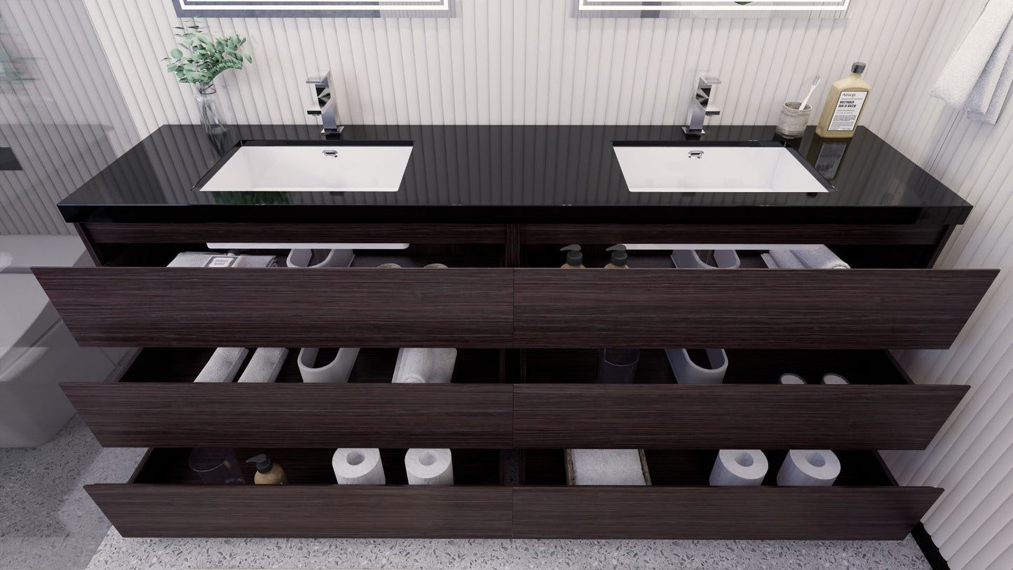 Stanley 84" Dark Gray Oak Freestanding Vanity with Reinforced Acrylic Sinks