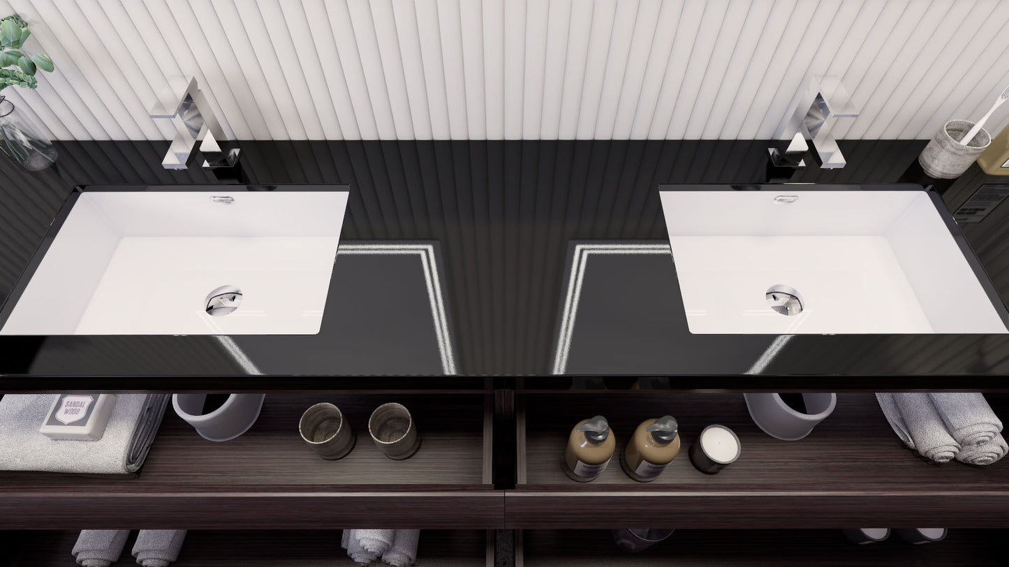 Stanley 84" Dark Gray Oak Freestanding Vanity with Reinforced Acrylic Sinks