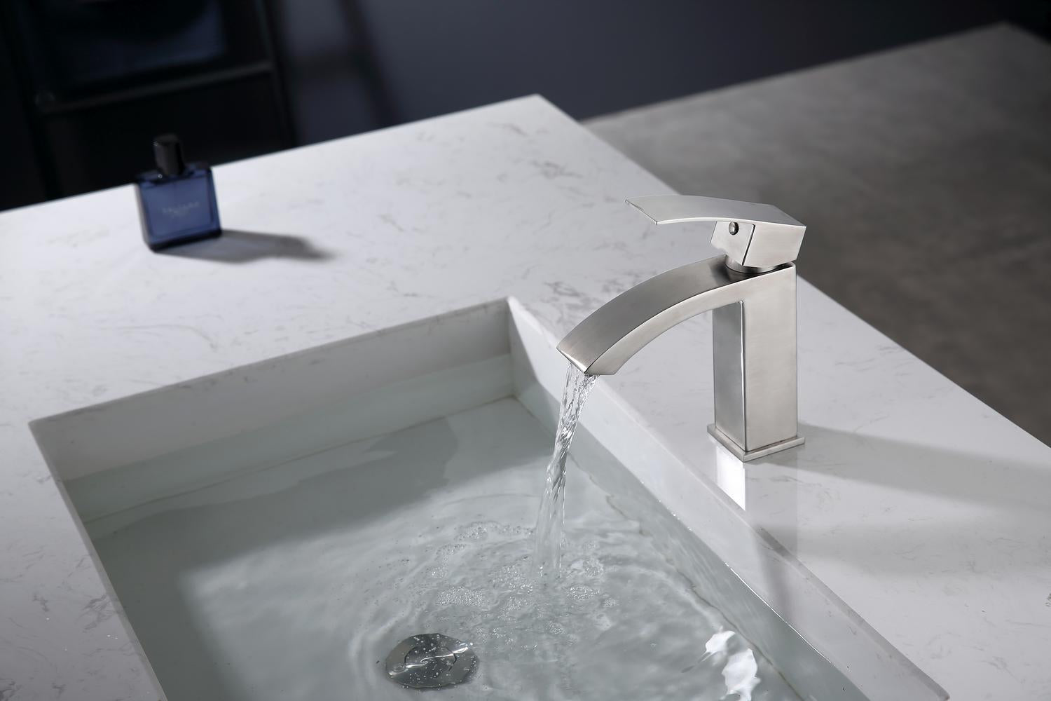 Nelli Curve Single Hole Bathroom Faucet in Matte Silver | Better Vanity