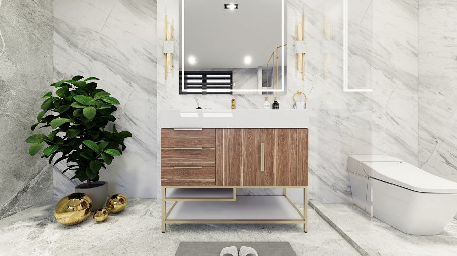 Bethany 42" Freestanding Modern Vanity in White Oak