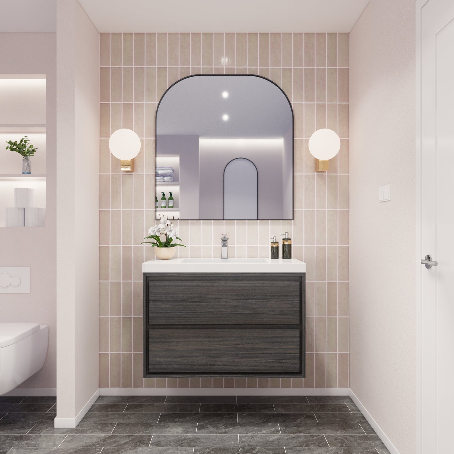 Saggia 36" Floating Vanity with Sink Set in Dark Gray Oak