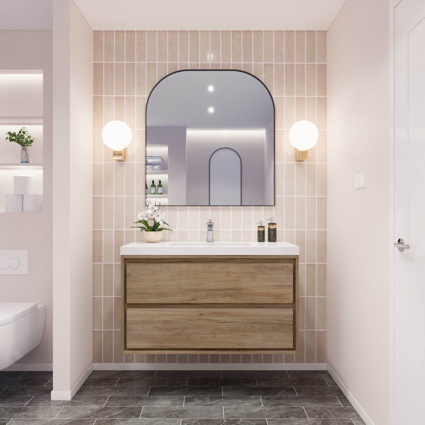 Saggia 42" Floating Vanity with Sink Set in White Oak