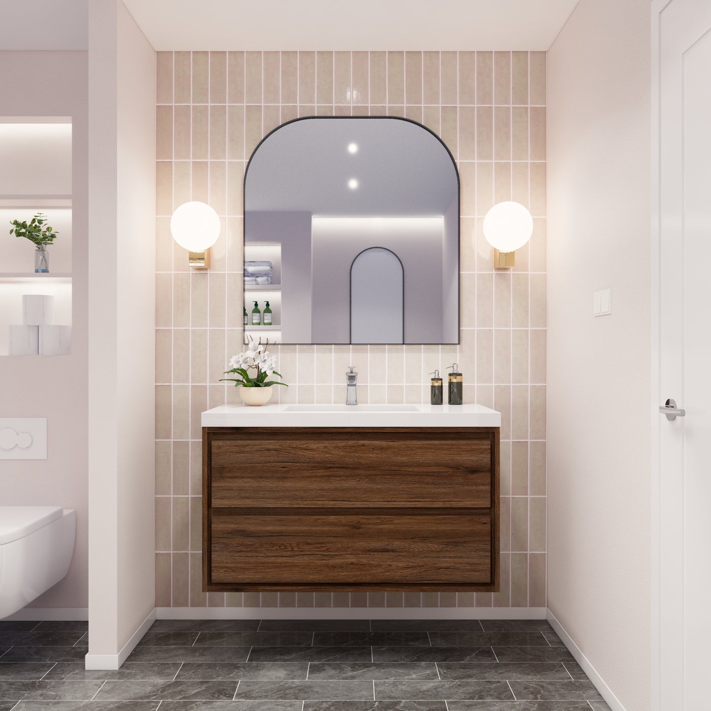 Saggia 42" Floating Vanity with Sink Set in Rosewood
