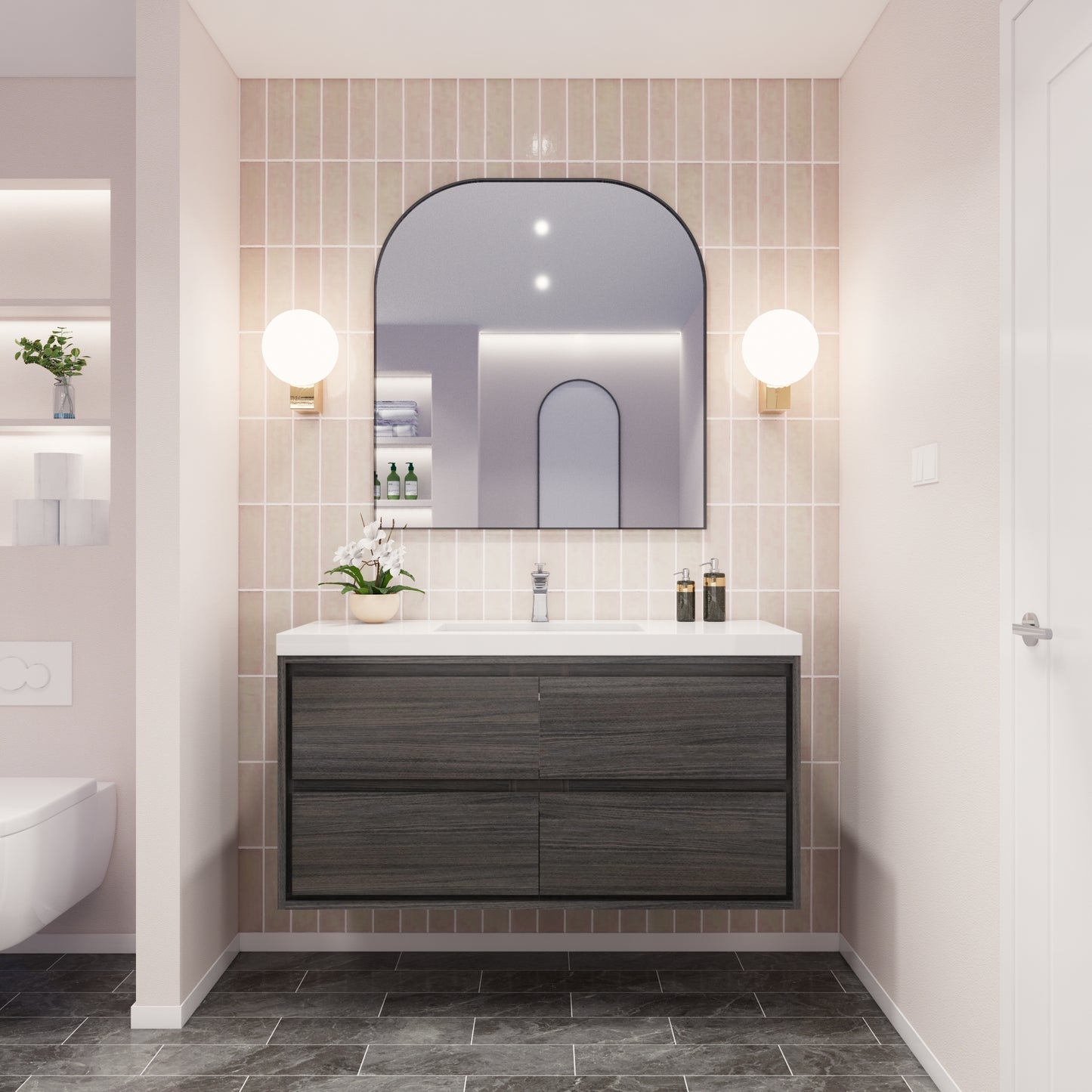 Saggia 48" Floating Vanity with Sink Set in Dark Gray Oak