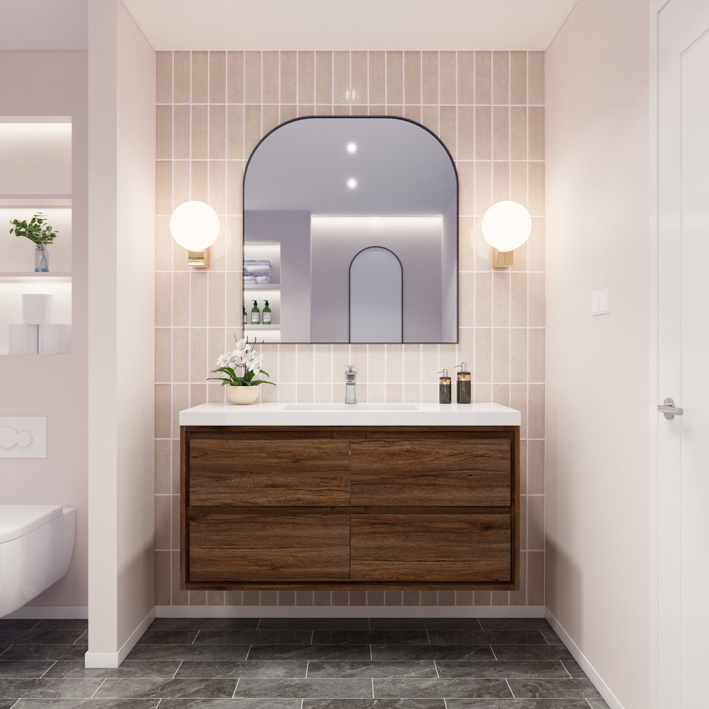 Saggia 48" Floating Vanity with Sink Set in Rosewood