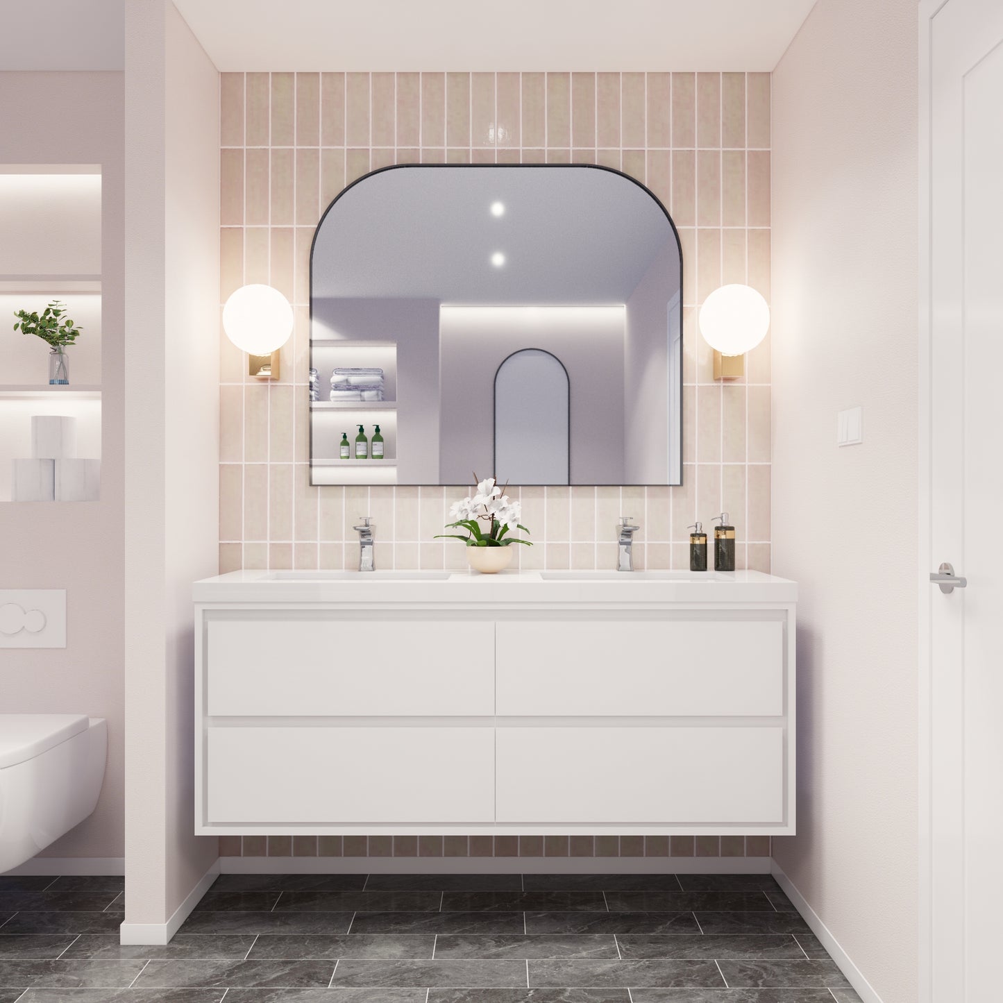 Saggia 60" Floating Vanity with Double Sink Set in Gloss White