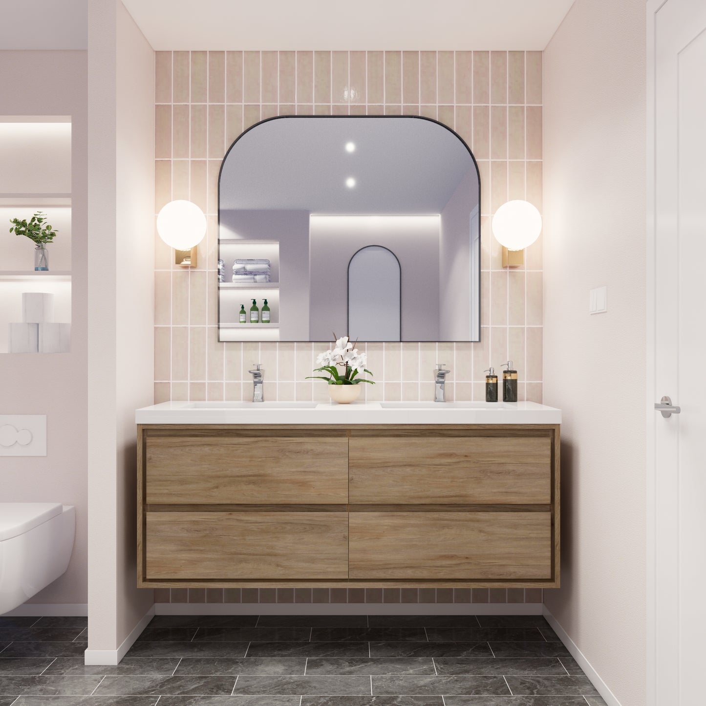 Saggia 60" Floating Vanity with Double Sink Set in White Oak