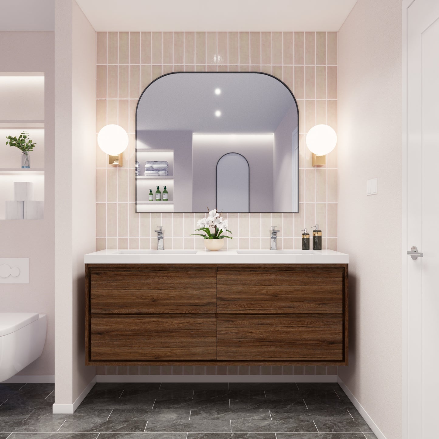 Saggia 60" Floating Vanity with Double Sink Set in Rosewood