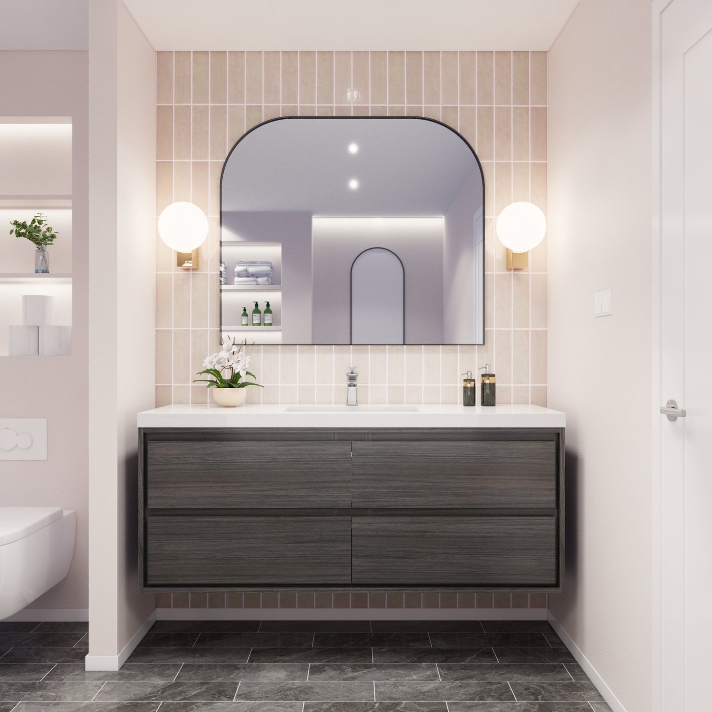 Saggia 60" Floating Vanity with Sink Set in Dark Gray Oak