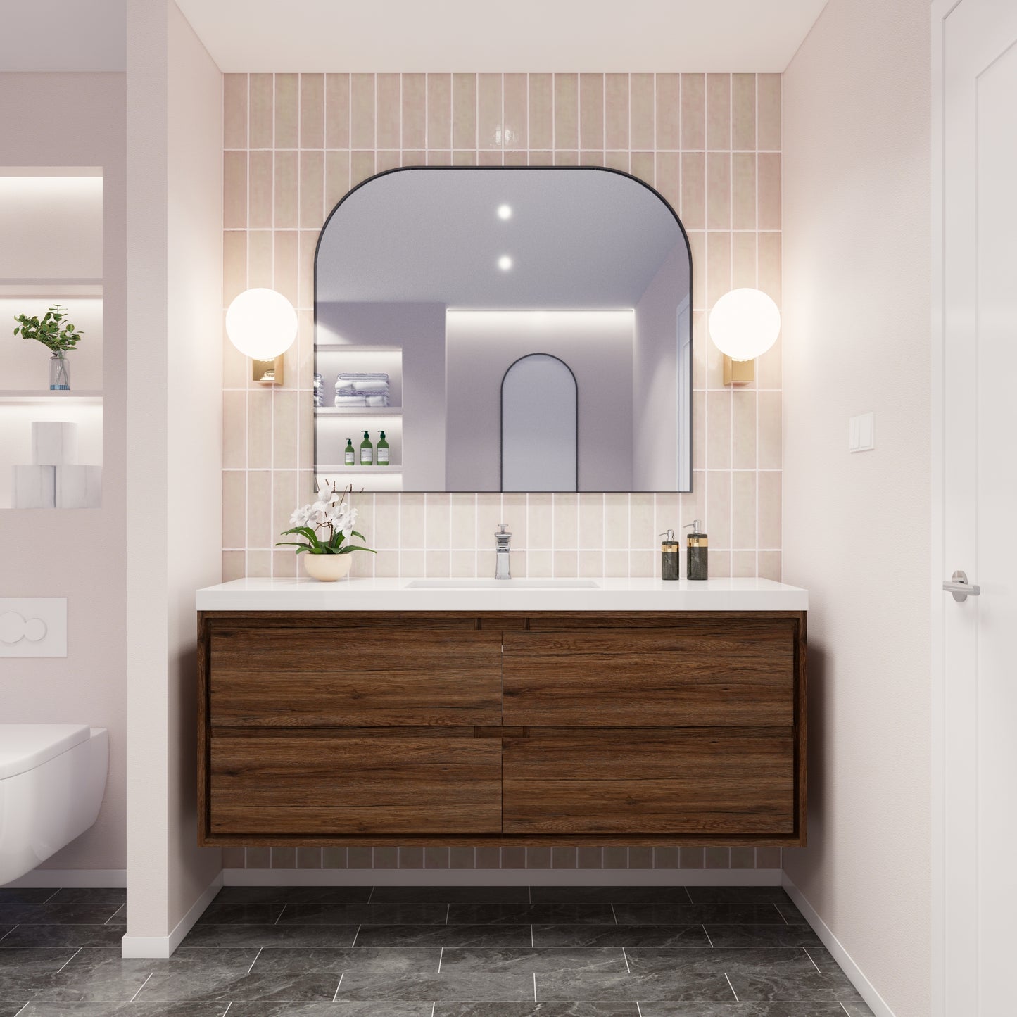 Saggia 60" Floating Vanity with Sink Set in Rosewood