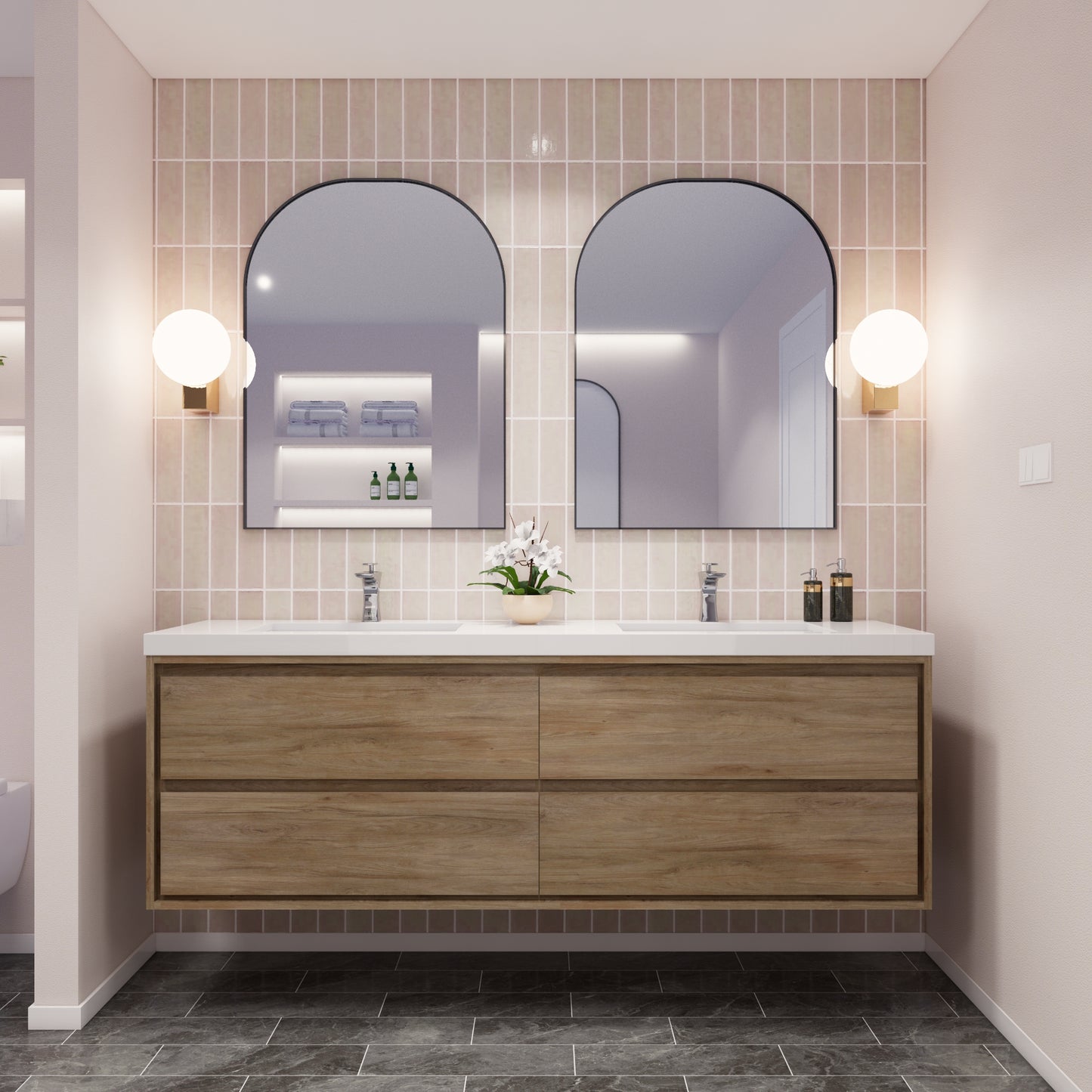 Saggia 72" Floating Vanity with Double Sink Set in White Oak