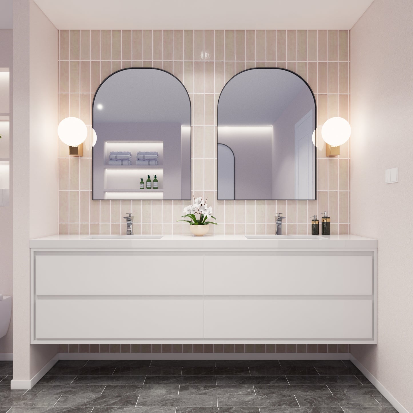 Saggia 84" Floating Vanity with Double Sink Set in Gloss White