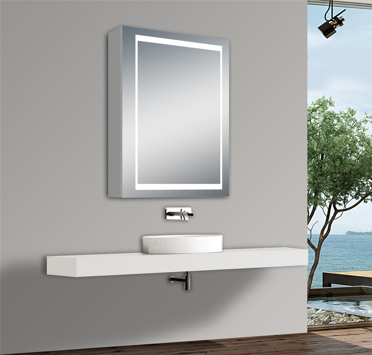 Beselare 20'' Surface Mount Frameless 1 Door Medicine Cabinet with 2 Shelves and LED Lighting