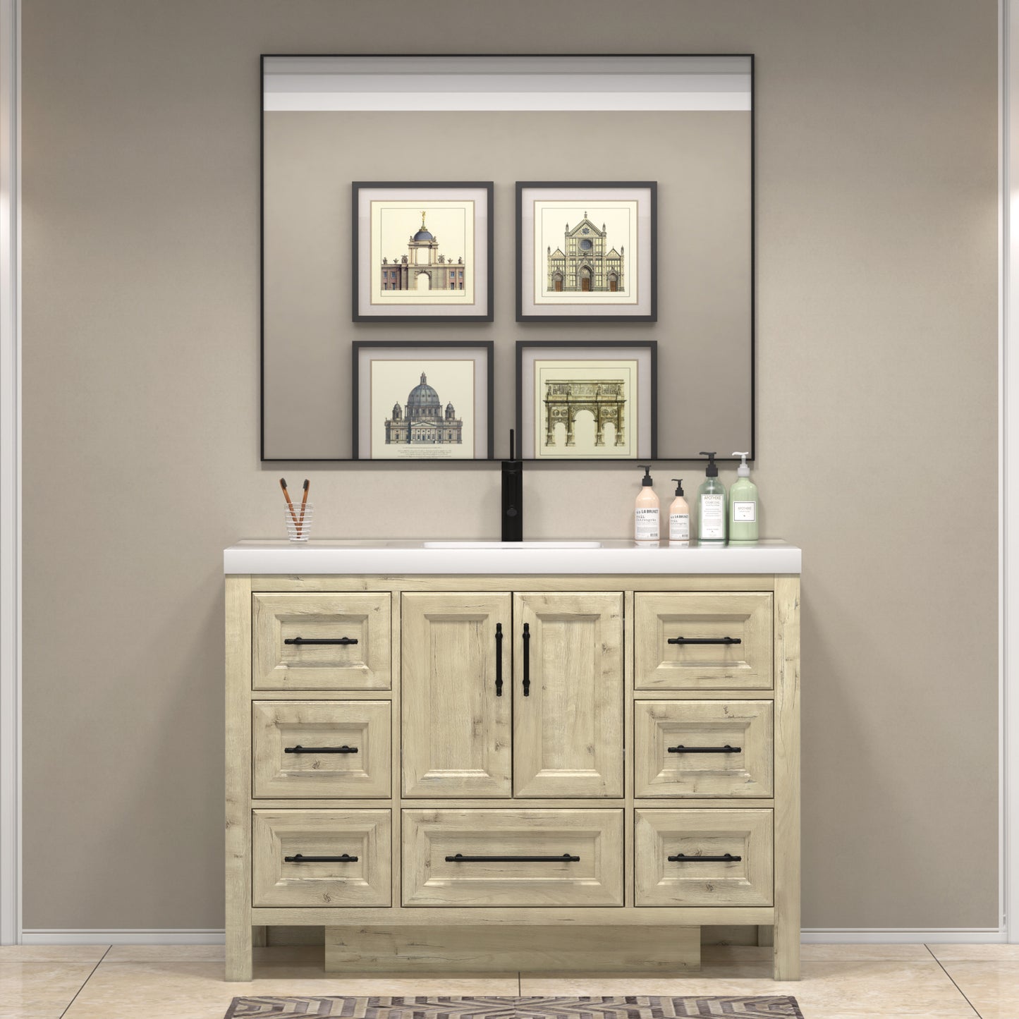 VIV 48 Inch Freestanding Solid Wood Bathroom Vanity in French Oak