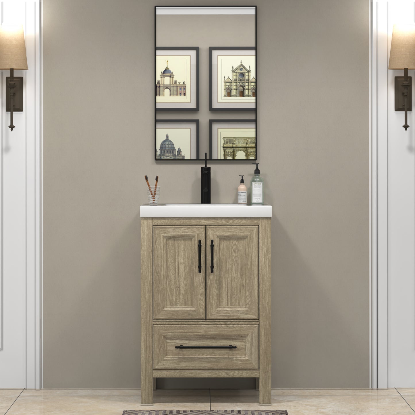 VIV 24 Inch Freestanding Solid Wood Bathroom Vanity in White Oak