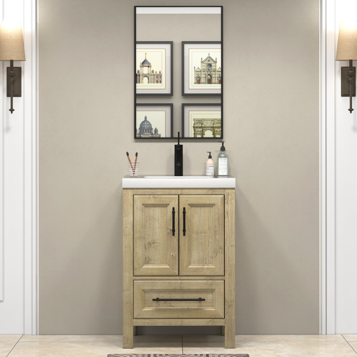 VIV 24 Inch Solid Wood Freestanding Bathroom Vanity in Oak