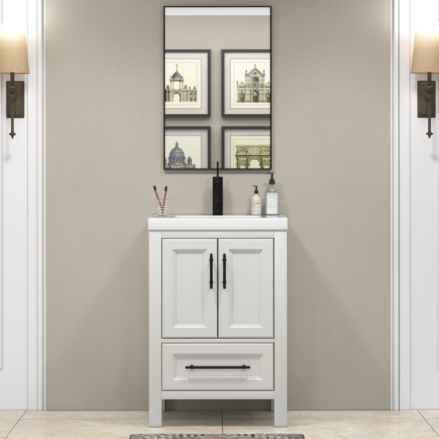 VIV 24 Inch Freestanding Bathroom Vanity in Matte White Oak