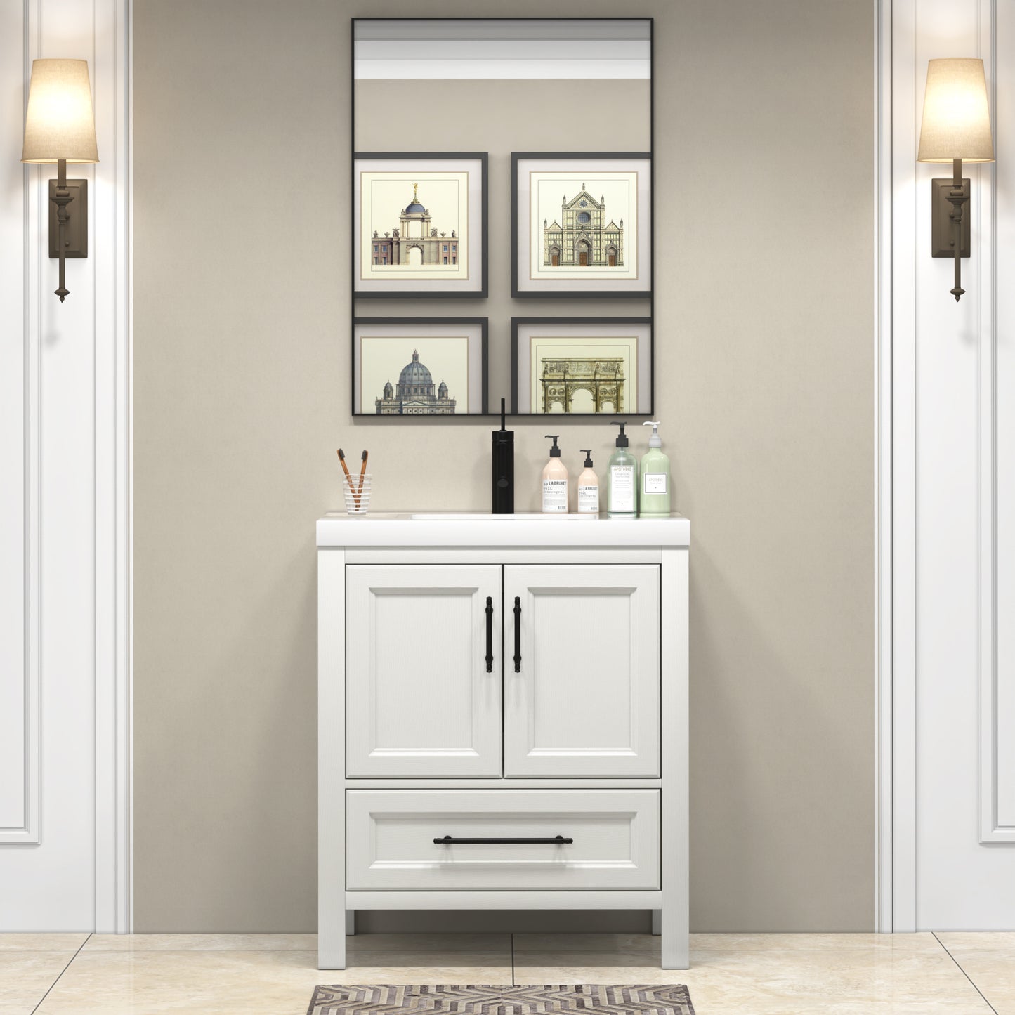 VIV 30 Inch Freestanding Solid Wood Bathroom Vanity in Matte White Oak