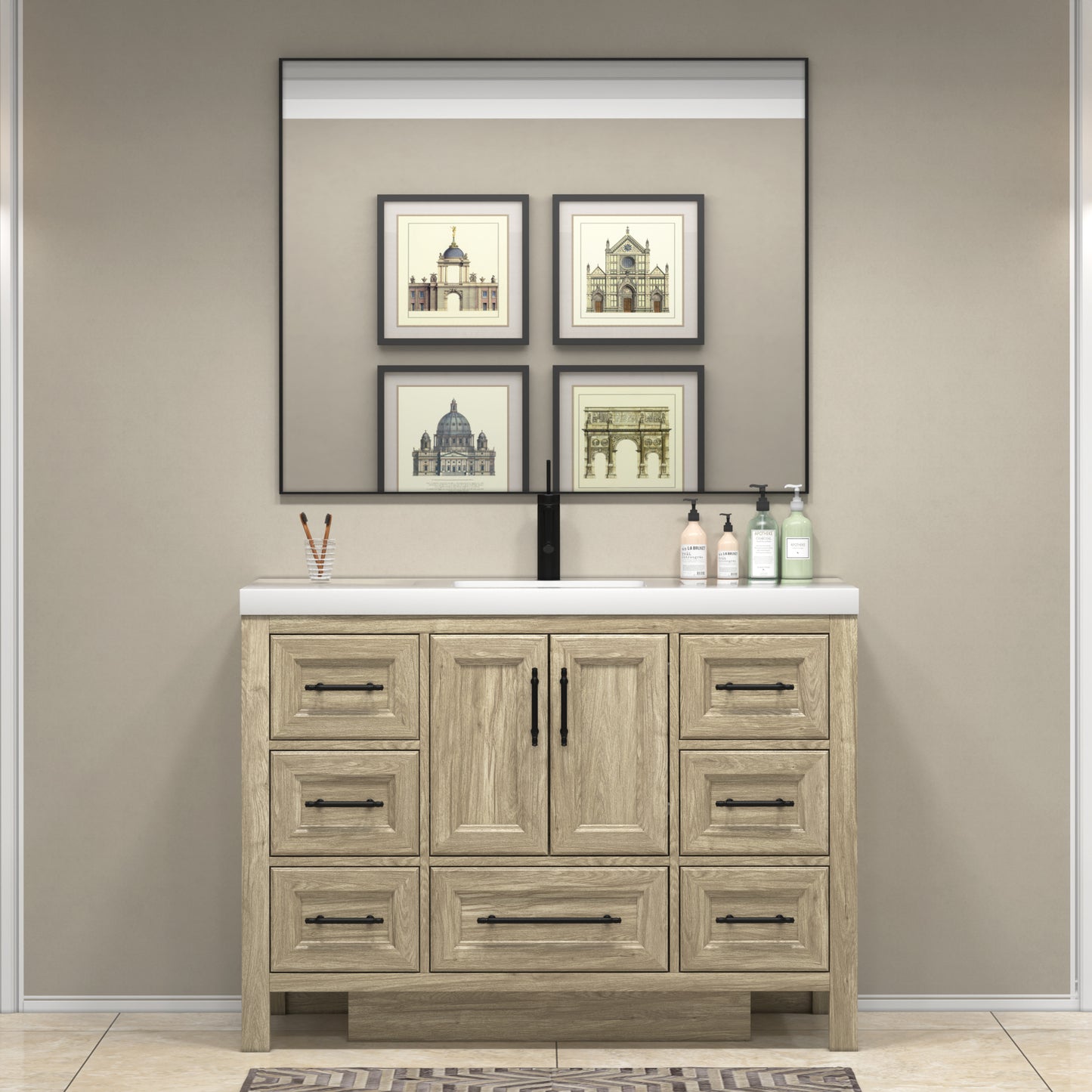 VIV 48 Inch Freestanding Solid Wood Bathroom Vanity in White Oak