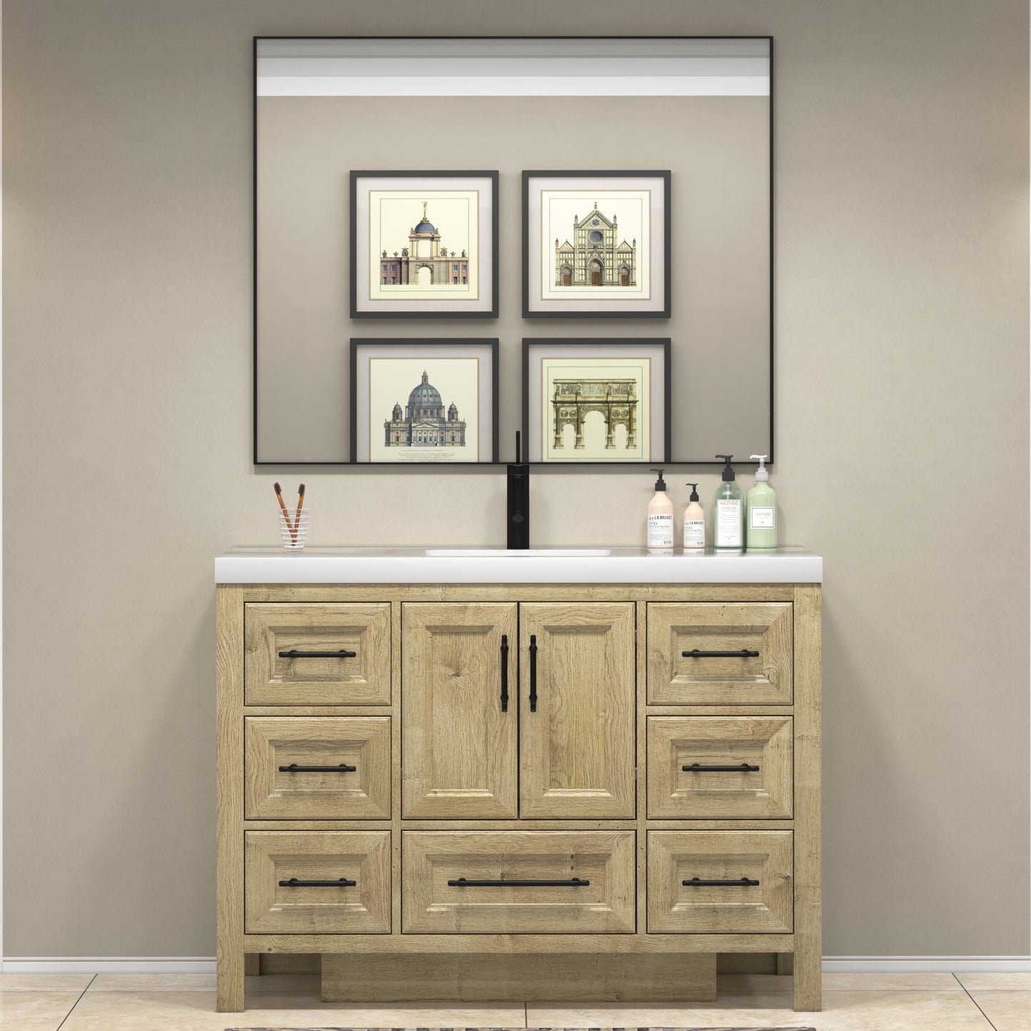 VIV 48 Inch Freestanding Solid Wood Bathroom Vanity in Oak