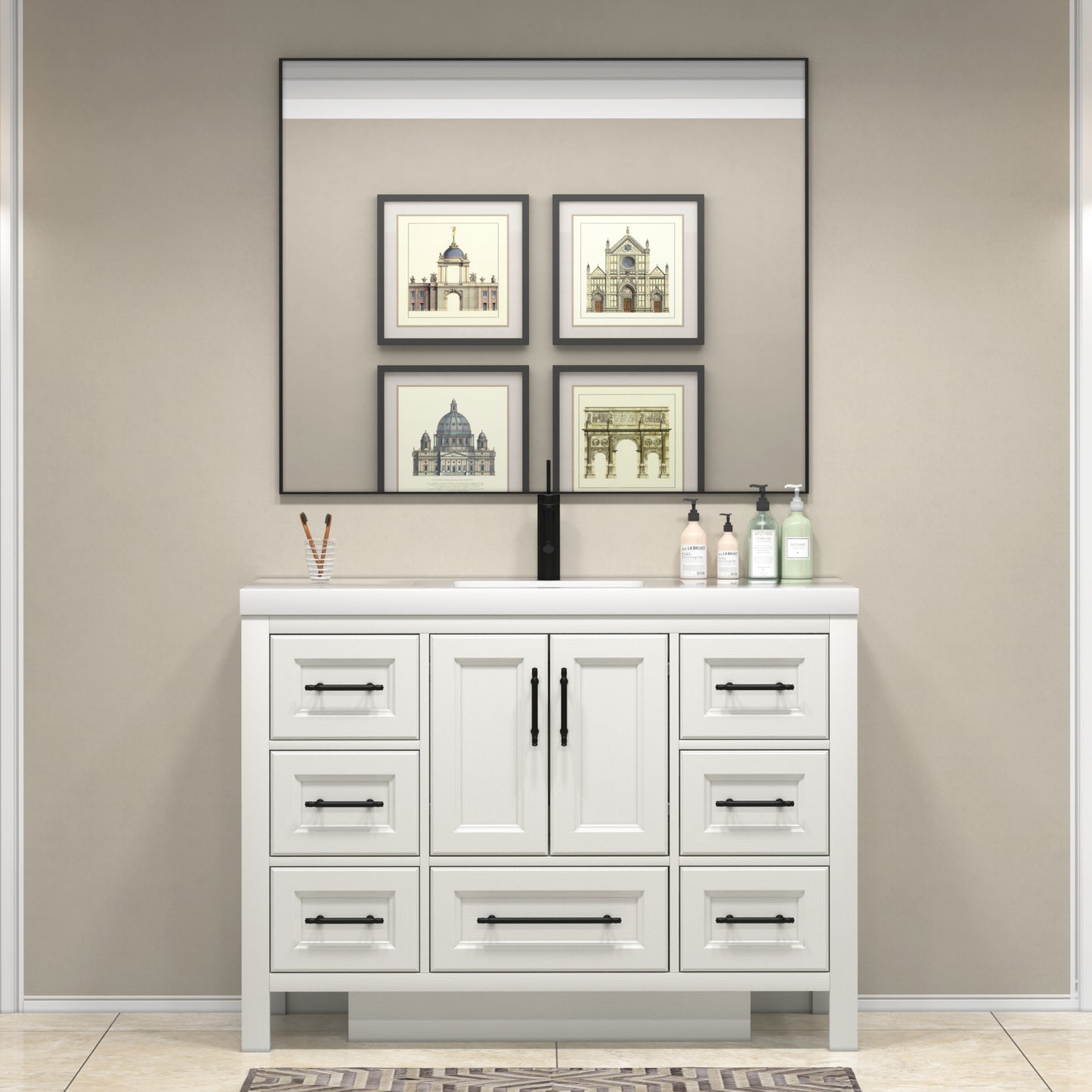 VIV 48 Inch Freestanding Solid Wood Bathroom Vanity in Matte White Oak