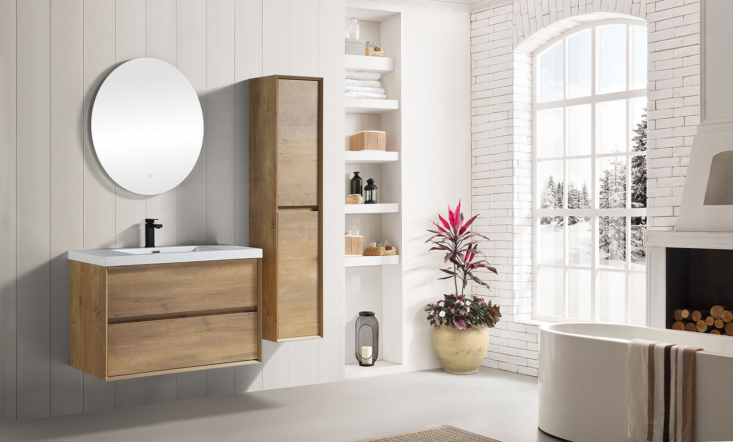 Kingdee 36" White Oak Wall Mounted Vanity with Reinforced Acrylic Sink