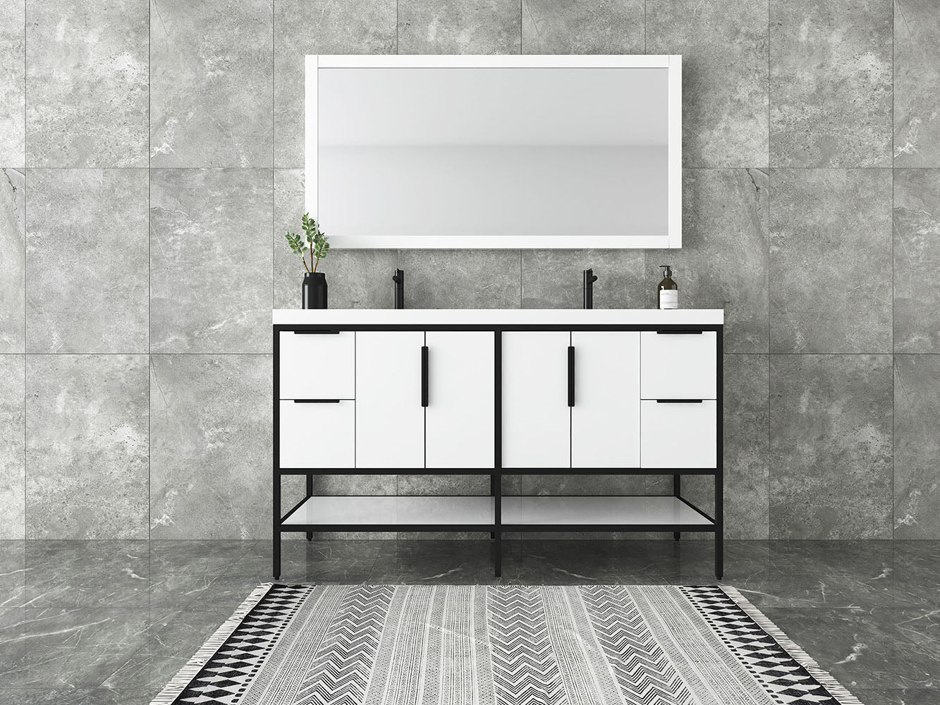 Matthew 60" Glossy White Freestanding Vanity with Reinforced Acrylic Sinks