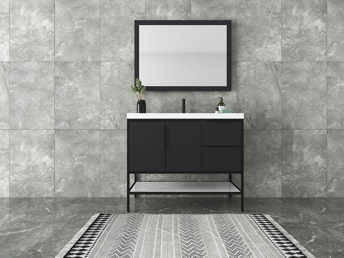 Matthew 42" Glossy Gray Freestanding Vanity with Reinforced Acrylic Sink