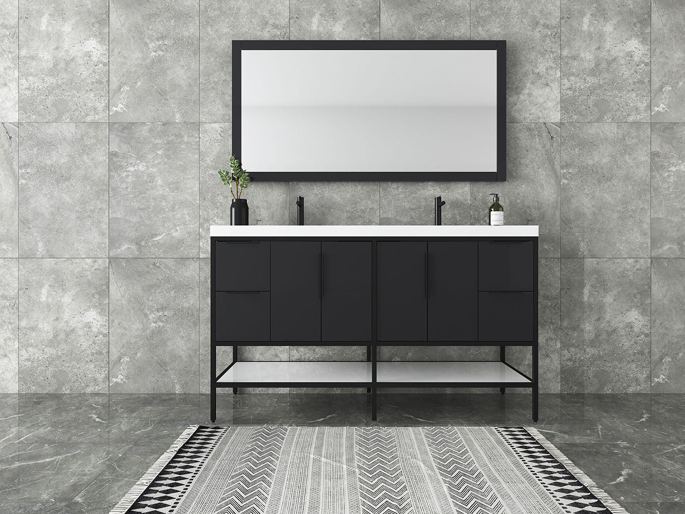 Matthew 60" Glossy Gray Freestanding Vanity with Reinforced Acrylic Sinks