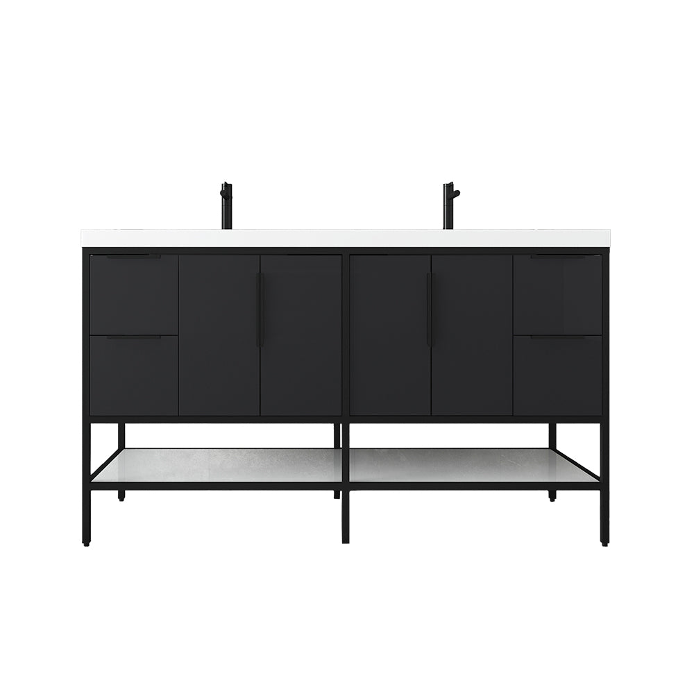 Matthew 60" Glossy Gray Freestanding Vanity with Reinforced Acrylic Sinks