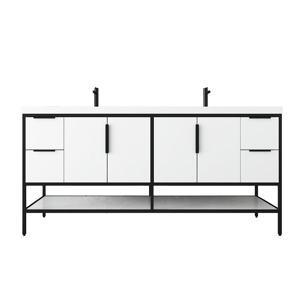 Matthew 72" Glossy White Freestanding Vanity with Reinforced Acrylic Sinks