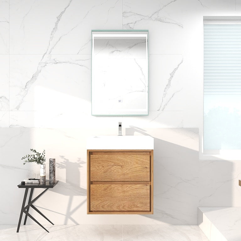 Saggia 24" Wall-Mounted Floating Bathroom Vanity with Reinforced Acrylic Sink in Teak Oak | Better Vanity Modern Luxury Bathroom Vanities